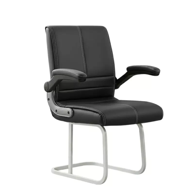 Maxson Office Visitor Waiting Client Chair With Flip Up Handles & Double Support Legs, 150 Kg Weight Capacity & Synthetic Leather Upholstery, Black
