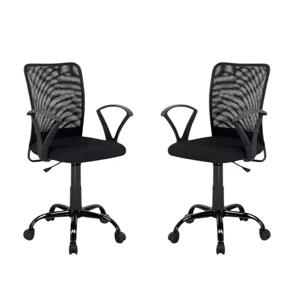 Newturn Sigma Office Chair with Fixed Armrest 18 Inch (457 mm) Size Moulded Foam & Mesh Black for Study & Home, Office, (Pack of 2 Pcs)