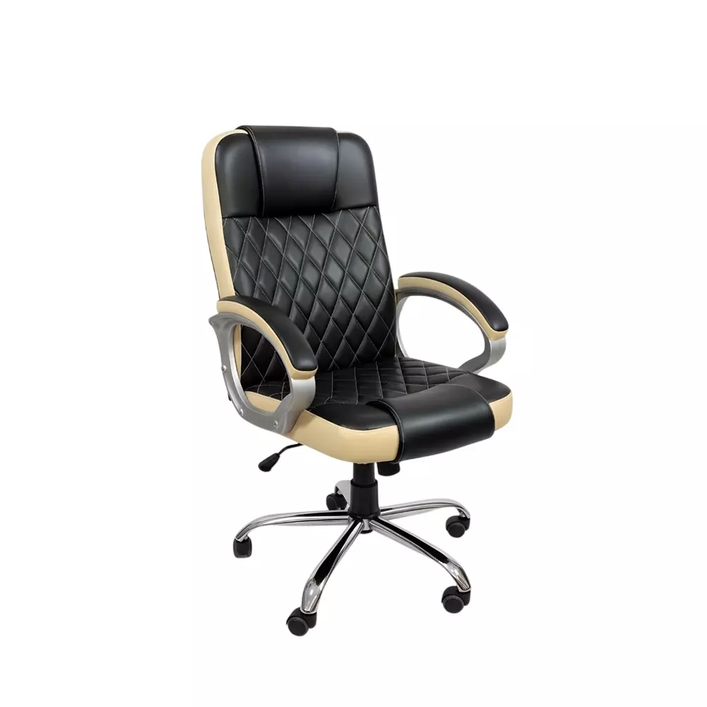Activa Kohinoor Executive Office Chair with Cushioned Seat & Arm Rest High Back Upholstered Leather Beige & Black for Home, Gaming & Office Use