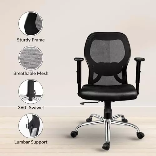 activa-marvel-pro-ergonomic-office-chair-with-cushioned-seat-arm-rest-medium-back-mesh-fabric-lumbar-support-black-for-home-office-use
