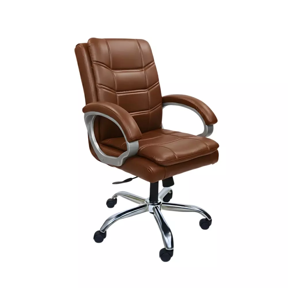 Activa Star Ergonomic Executive Revolving Office Chair with Arm Rest Medium Back Carbon Steel, Leather Tan for Home & Office Use