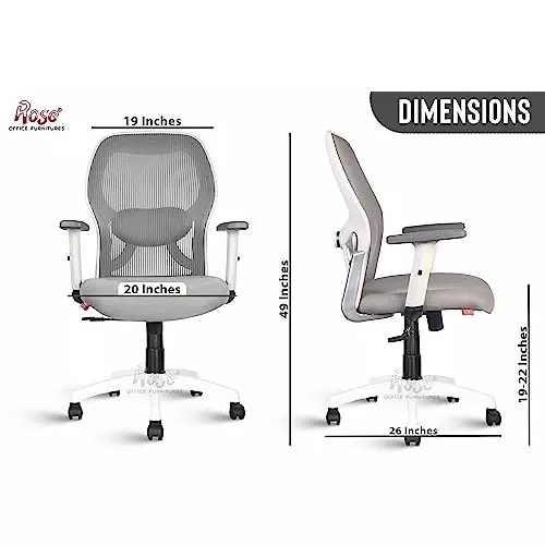 Rose Platinum Ergonomic Office Chair Mid Back White & Grey India