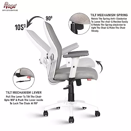 Rose Platinum Ergonomic Office Chair Mid Back White & Grey India
