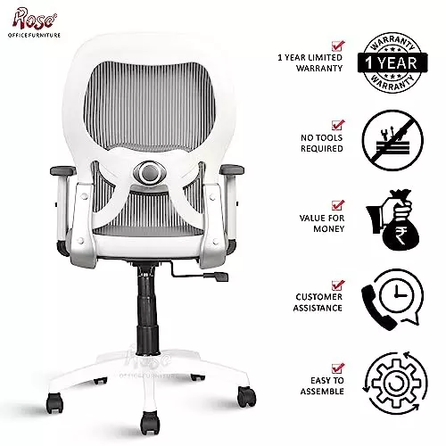 Rose Platinum Ergonomic Office Chair Mid Back White & Grey India