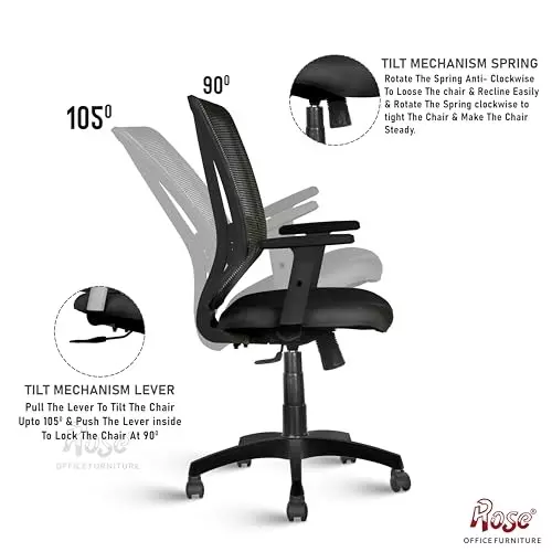 Rose Wave Ergonomic Office Chair Mid Back Black India