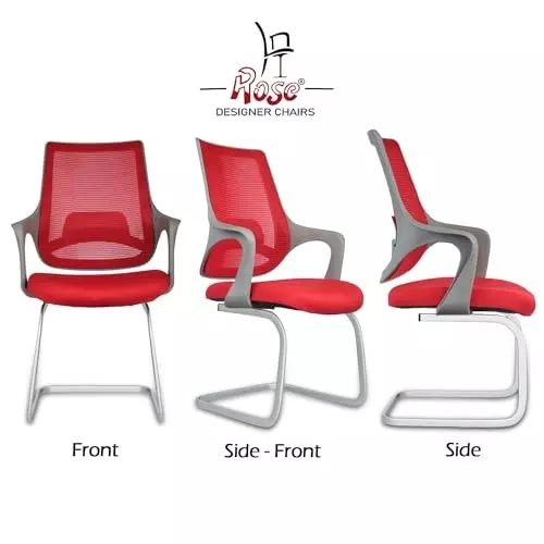 Rose Mono Visitor Chair with Metal Stand Mid Back Grey & Red India