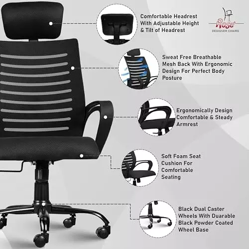 Rose Elite Ergonomic Office Chair High Back Black India