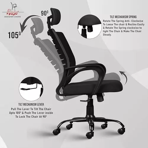 Rose Elite Ergonomic Office Chair High Back Black India