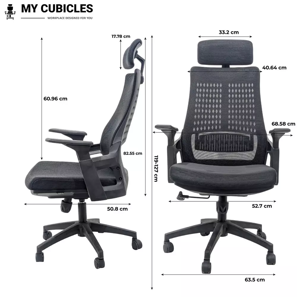 MY CUBICLES Nova Executive Office Chair High Back Polyurethane Foam Weight Capacity Upto 125 Kg Black, MC0011