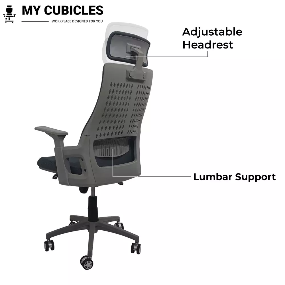 MY CUBICLES Nova Executive Office Chair High Back Polyurethane Foam Weight Capacity Upto 125 Kg Grey, MC0096