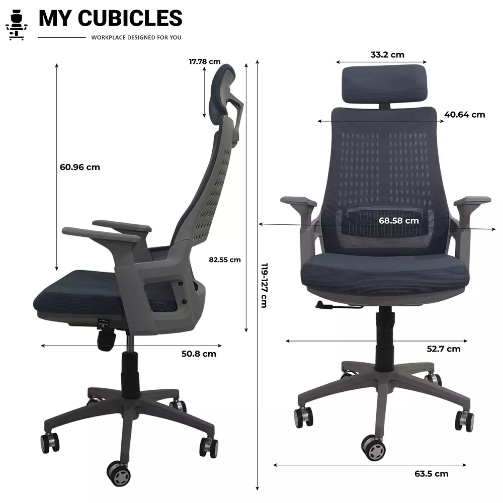 MY CUBICLES Nova Executive Office Chair High Back Polyurethane Foam Weight Capacity Upto 125 Kg Grey, MC0096