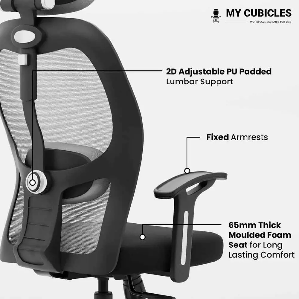 MY CUBICLES Titan Throne Matrix Office Chair High Back Polyurethane Foam Weight Capacity Upto 110 Kg Grey, MC0093