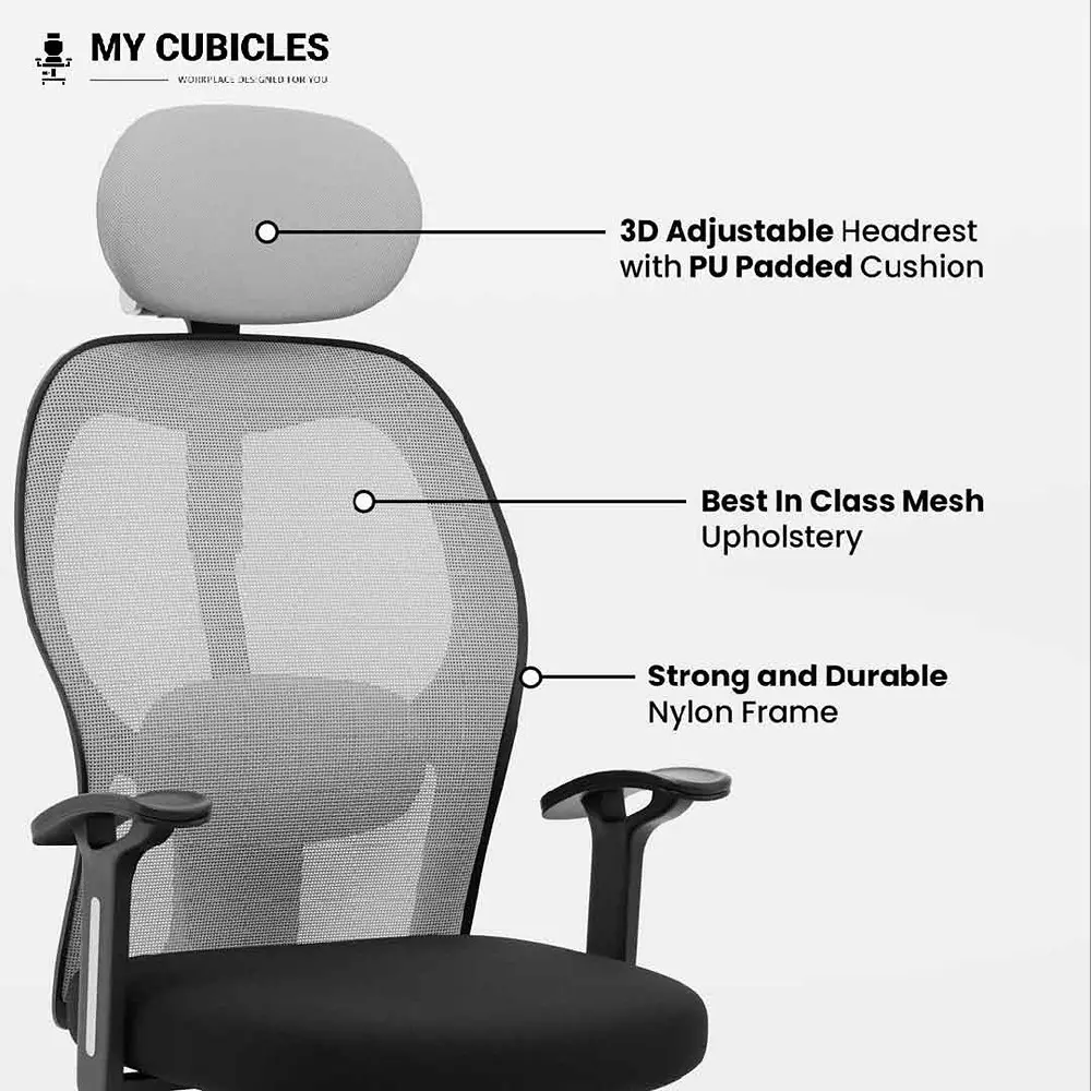 MY CUBICLES Titan Throne Matrix Office Chair High Back Polyurethane Foam Weight Capacity Upto 110 Kg Grey, MC0093