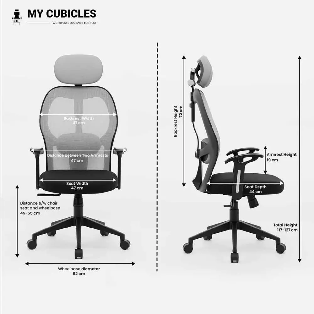 MY CUBICLES Titan Throne Matrix Office Chair High Back Polyurethane Foam Weight Capacity Upto 110 Kg Grey, MC0093