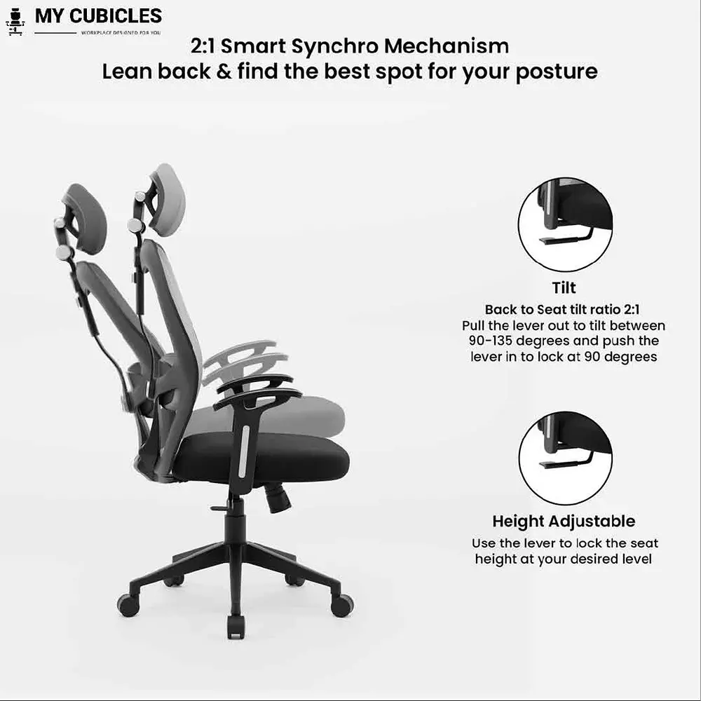 MY CUBICLES Titan Throne Matrix Office Chair High Back Polyurethane Foam Weight Capacity Upto 110 Kg Grey, MC0093