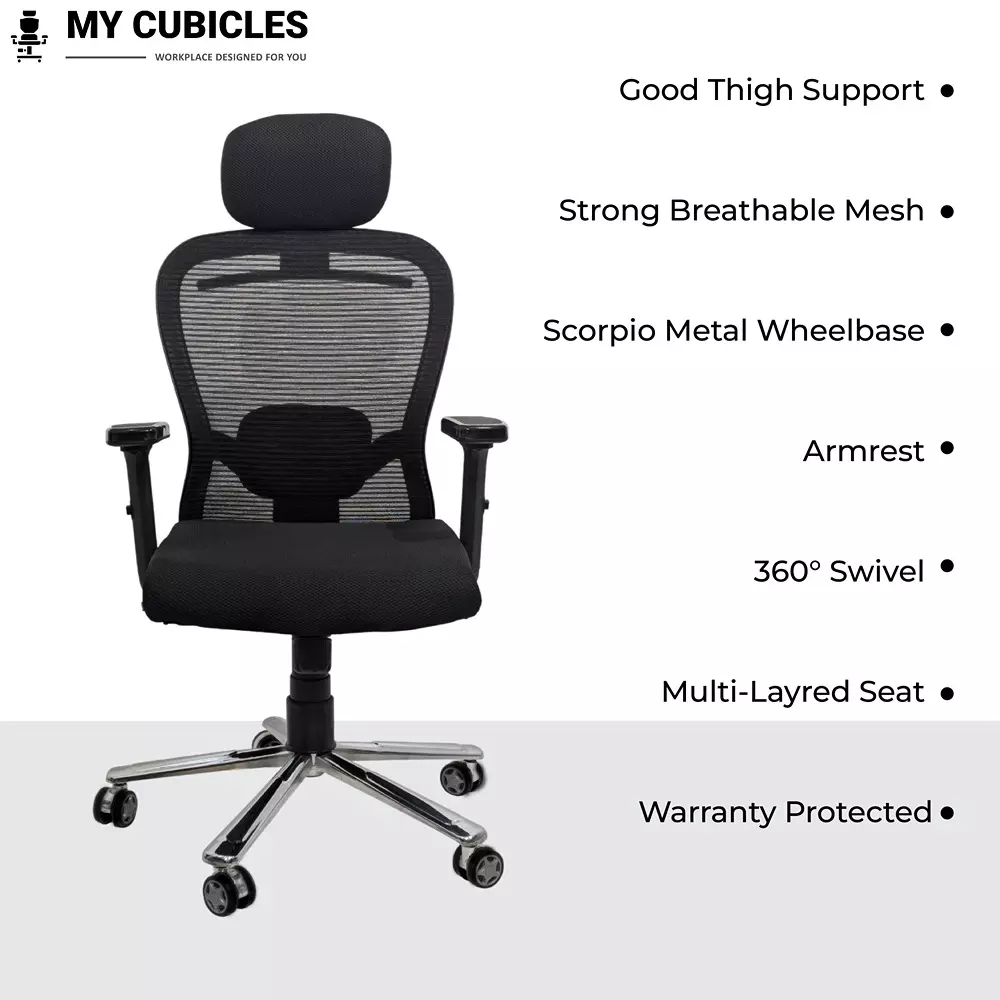 MY CUBICLES Cosmic Horizon Office Ergonomic Chair High Back Polyurethane Foam Weight Capacity Upto 125 Kg Black, MC0051