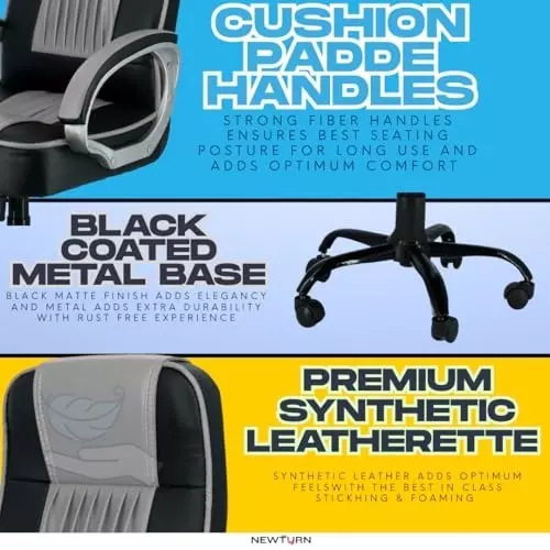 NEWTURN Paris Revolving High Back Arm Rest Office Chair Metal Base Premium Leatherette Black & Parrot Green for Office, Home & School Use