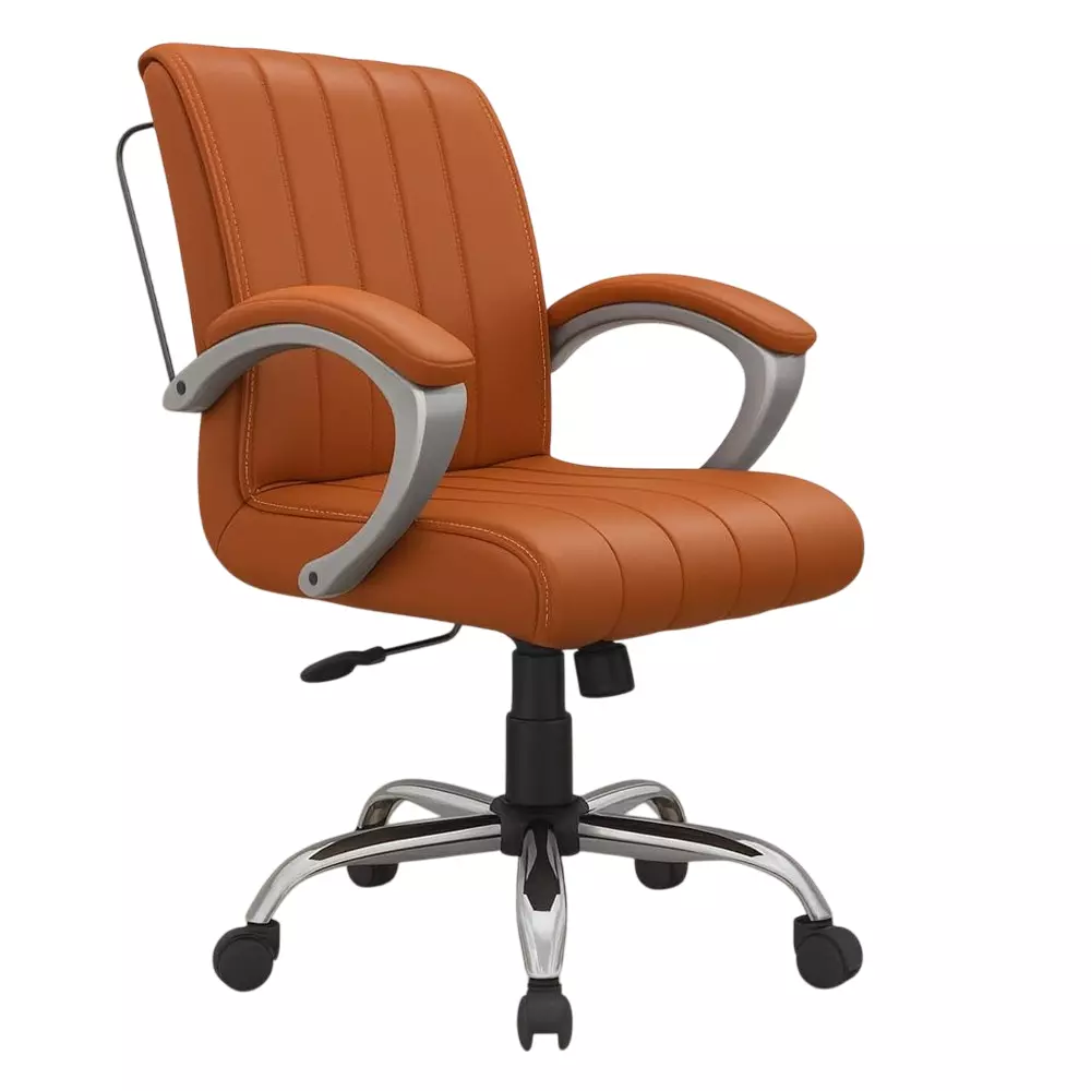Zidle Study Revolving Swivel Chair with PP Fibre Armrest Faux Leatherette Solid Back Tan Brown Tilting Mechanism