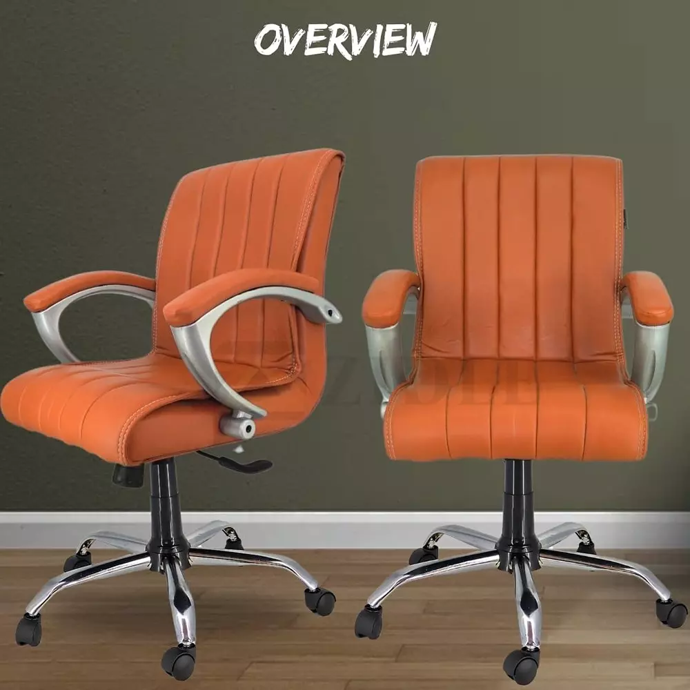 Zidle Study Revolving Swivel Chair with PP Fibre Armrest Faux Leatherette Solid Back Tan Brown Tilting Mechanism