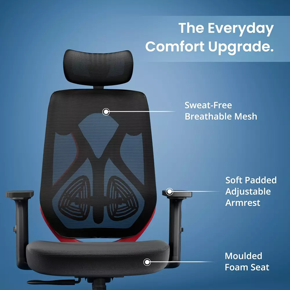 Vergo Office Chair Transform Classic HB High Back Black Red for WFH/Study/Computer Desk with 1D Armrests