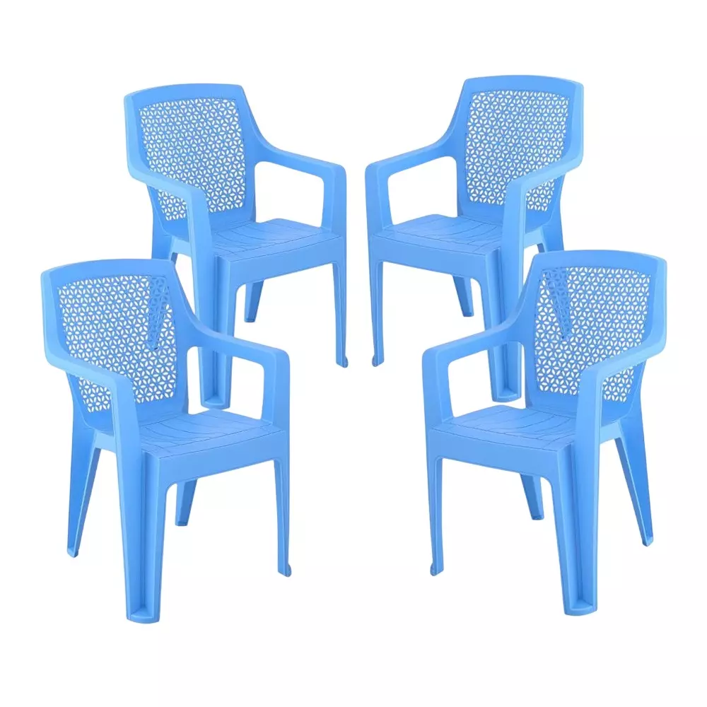 Maharaja Matt Pattern Plastic Chairs Up to 200 Kg Weight Capacity Blue, Dollar 503 (Pack of 4 Pcs)