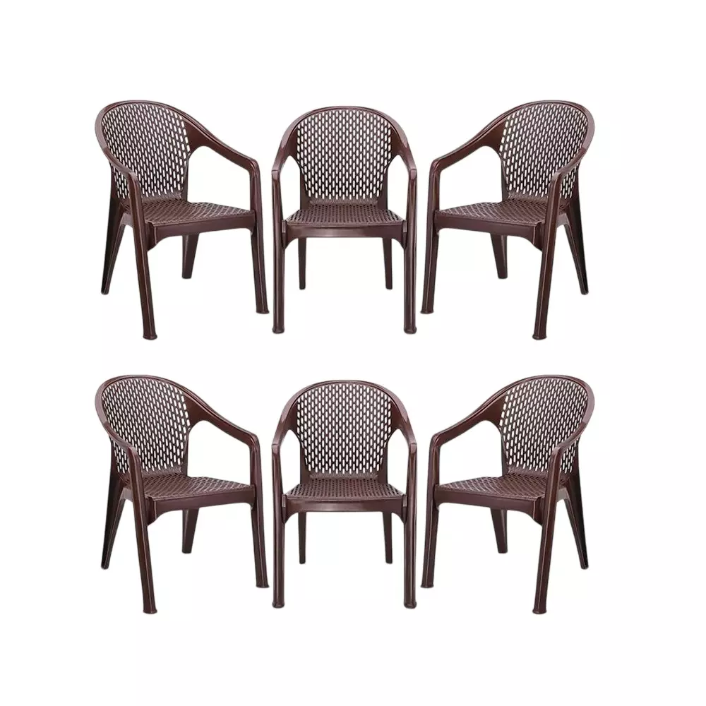 Maharaja Galaxy Plastic Chairs Modern Design Lightweight & Durable with Arm Rest, Brown (Pack of 6 Pcs)