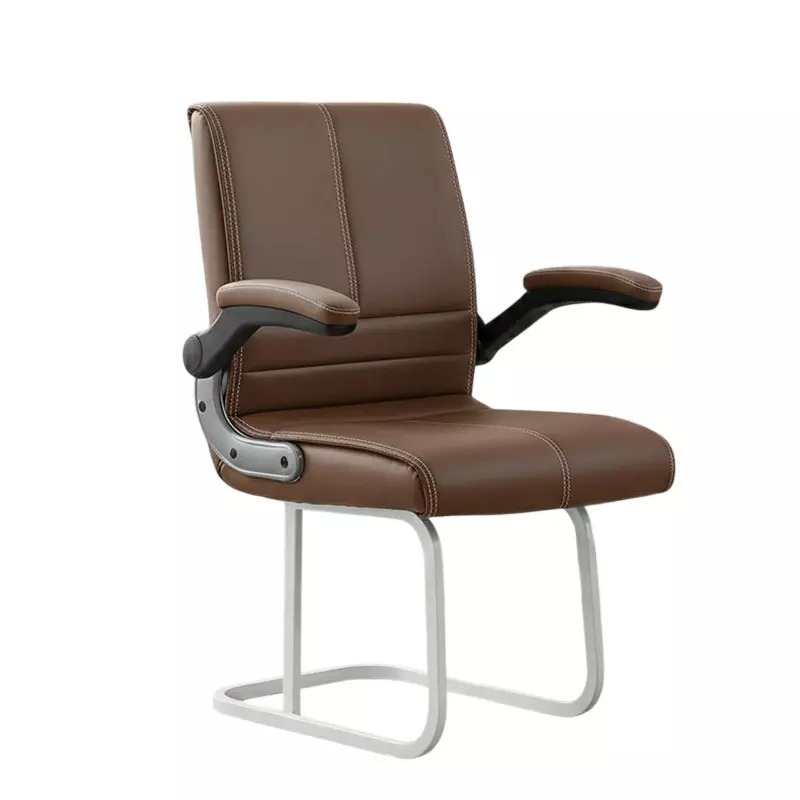 Maxson Office Visitor Waiting Client Chair With Flip Up Handles & Double Support Legs, 150 Kg Weight Capacity & Synthetic Leather Upholstery, Brown