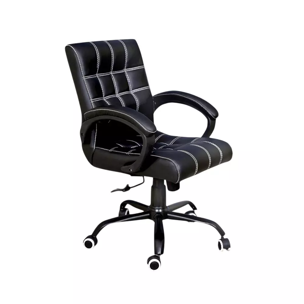 ZIDLE Funk Mid Back Office Chair Black Premium Faux Leather with Spacious Cushion Seat & Heavy Duty Metal Base