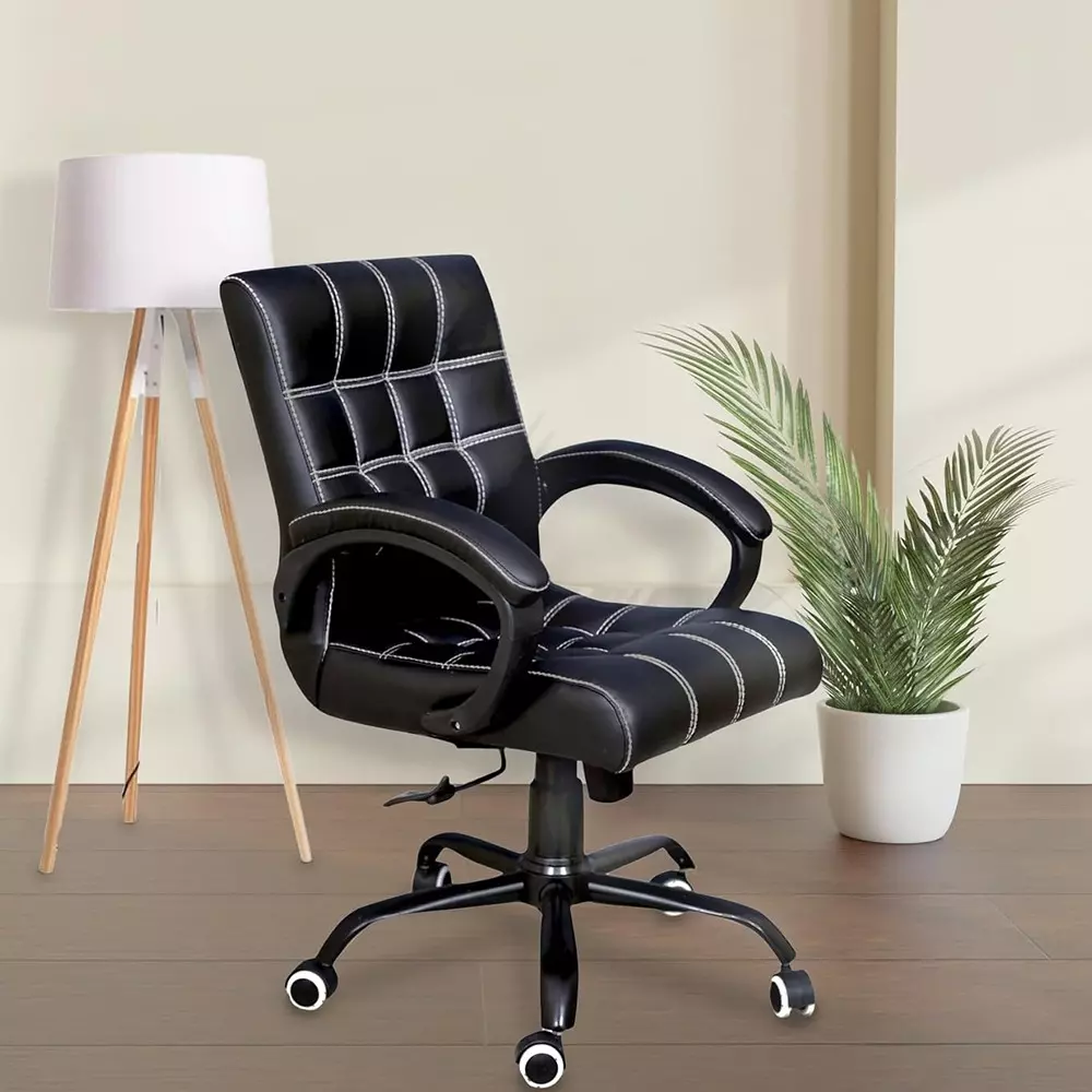 zidle-funk-mid-back-office-chair-black-premium-faux-leather-with-spacious-cushion-seat-heavy-duty-metal-base