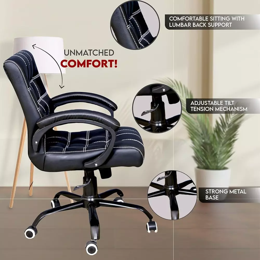 zidle-funk-mid-back-office-chair-black-premium-faux-leather-with-spacious-cushion-seat-heavy-duty-metal-base