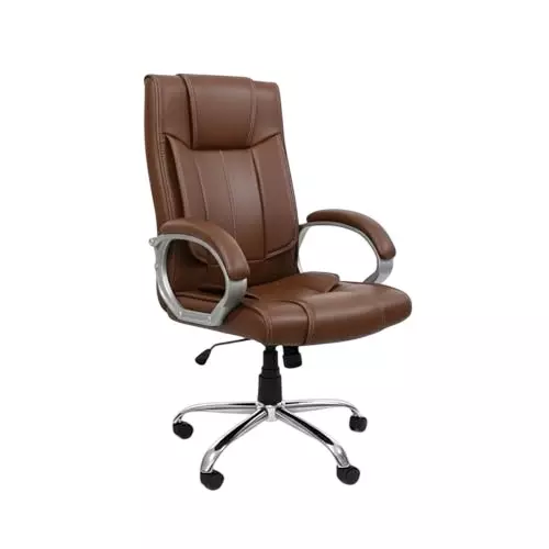 Activa Kylie Ergonomic Boss Chair with Padded Seat & Arm Rest High Back Premium Leatherette & PU Foam Brown for Home, Gaming & Office Use