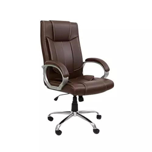 Activa Kylie Ergonomic Boss Chair with Padded Seat & Arm Rest High Back Premium Leatherette & PU Foam Coffee for Home, Gaming & Office Use