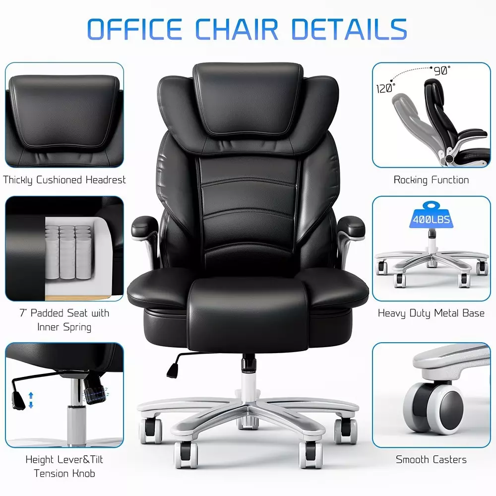 CHAIRTECH High Back with Steel Base Office Chair Leatherette Black for Office & Professional Use