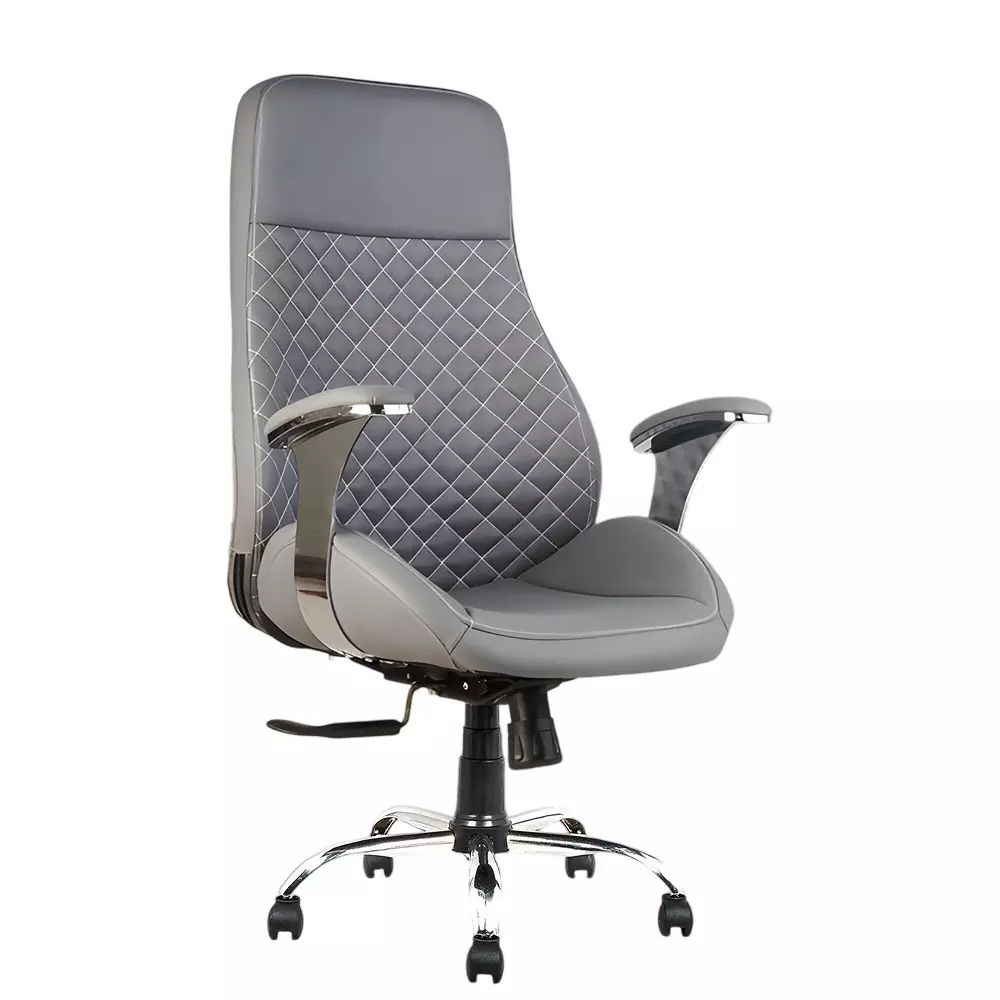 CHAIRTECH High Back Executive Office Chair with Steel Base Leatherette Grey for Office & Professional Use