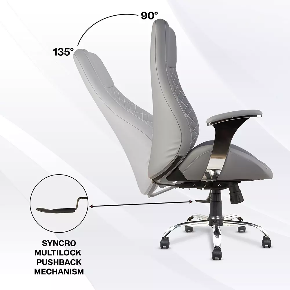 CHAIRTECH High Back Executive Office Chair with Steel Base Leatherette Grey for Office & Professional Use