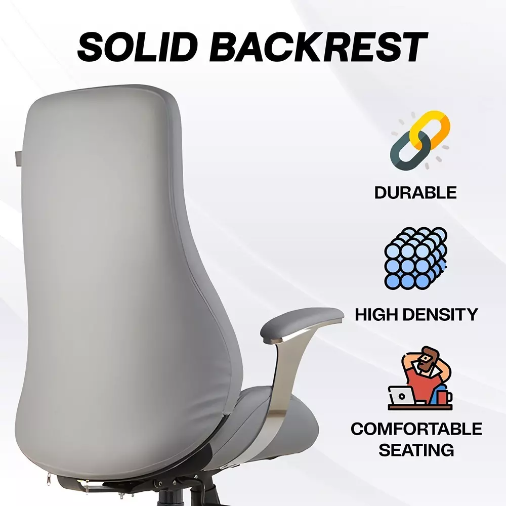 CHAIRTECH High Back Executive Office Chair with Steel Base Leatherette Grey for Office & Professional Use
