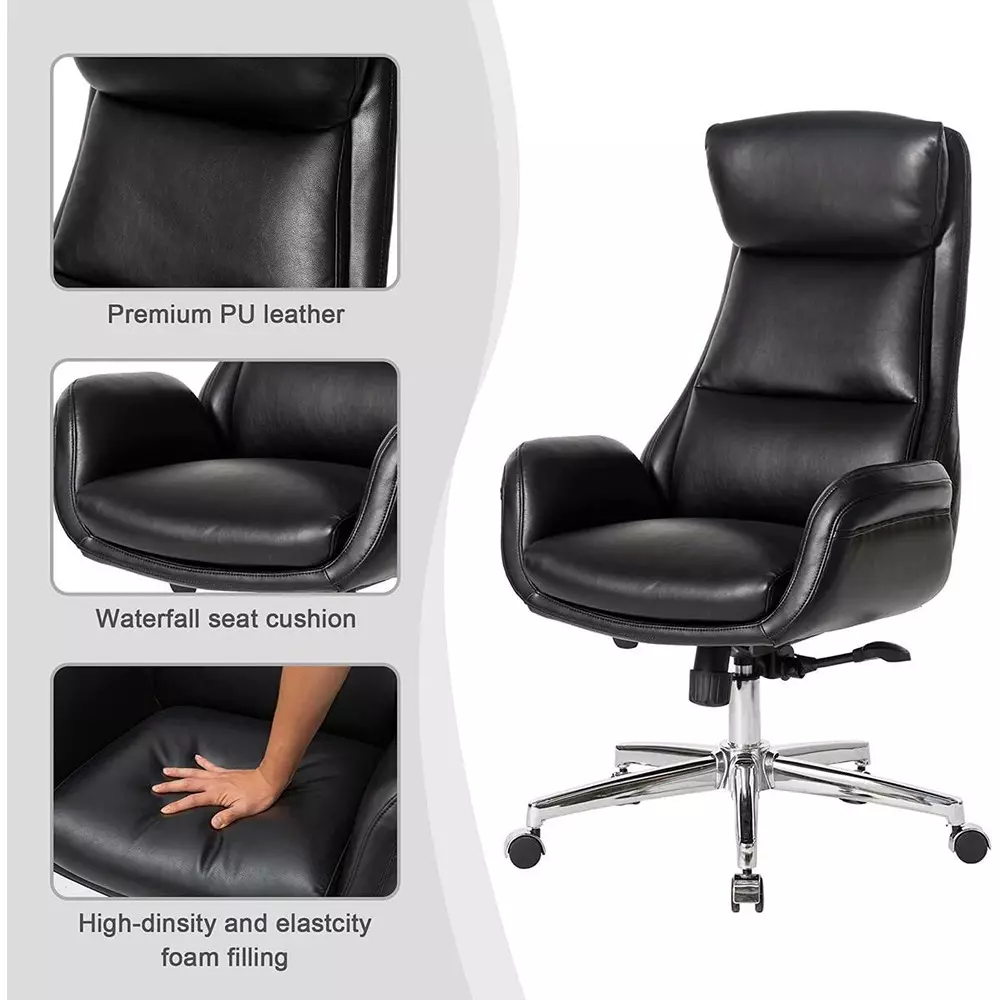 CHAIRTECH High Back Maharaja Swivel Office Chair PU Leather Black for Office & Professional Use