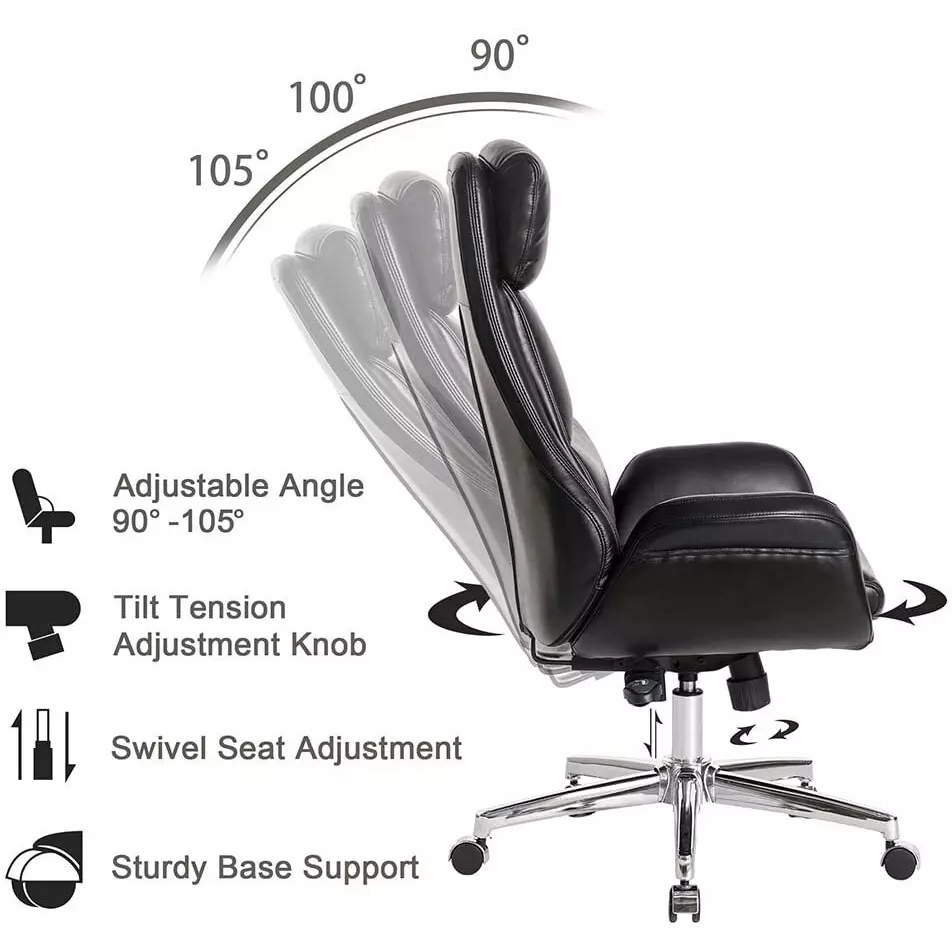 CHAIRTECH High Back Maharaja Swivel Office Chair PU Leather Black for Office & Professional Use