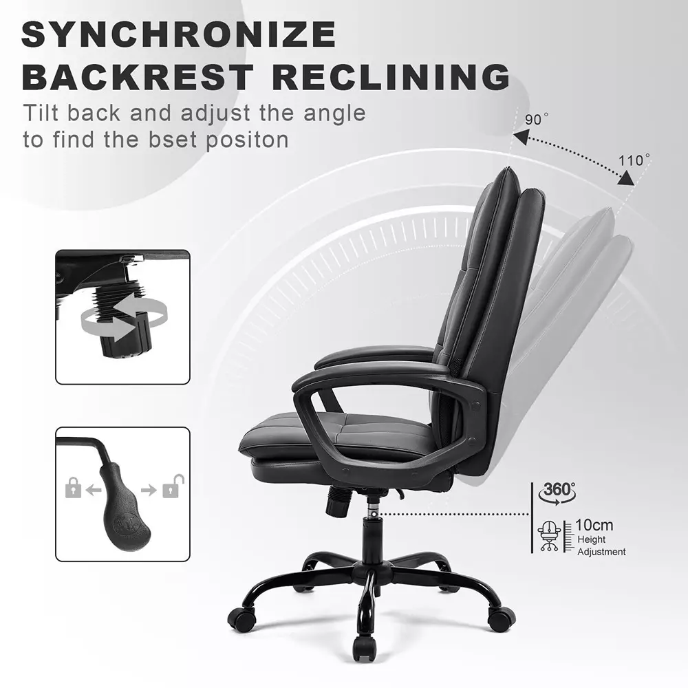 CHAIRTECH High Back Extra Padded Office Chair Leatherette Black for Office & Professional Use