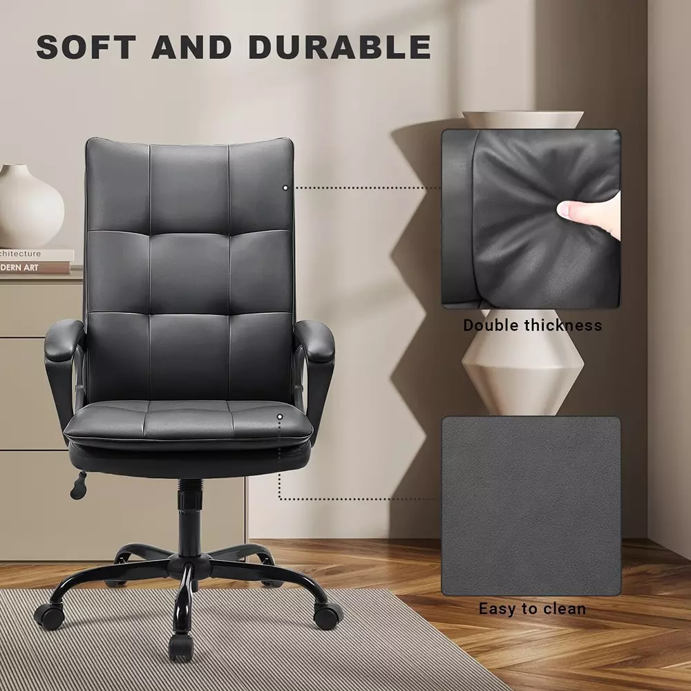 CHAIRTECH High Back Extra Padded Office Chair Leatherette Black for Office & Professional Use