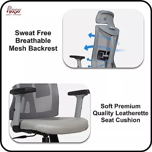 Rose Henley Ergonomic Office Chair ‎High Back Grey India