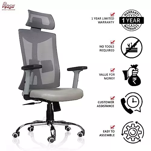 Rose Henley Ergonomic Office Chair ‎High Back Grey India
