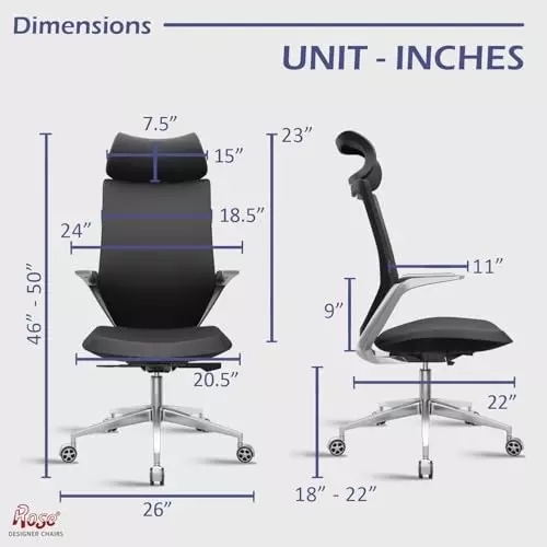 Rose Pablo Office & Home Chair ‎PU Leatherette High Back Black India