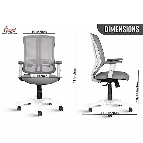 Rose Wave Ergonomic Office Chair Mid Back White & Grey India