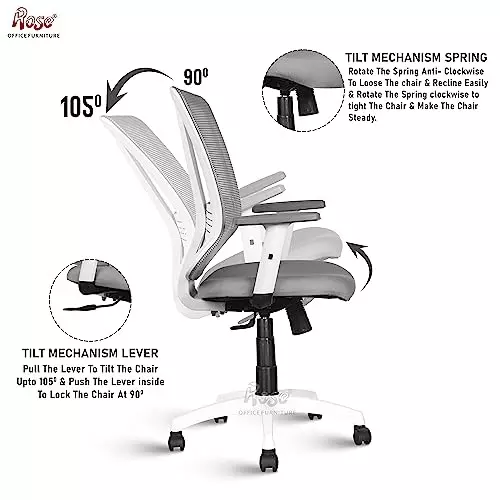 Rose Wave Ergonomic Office Chair Mid Back White & Grey India