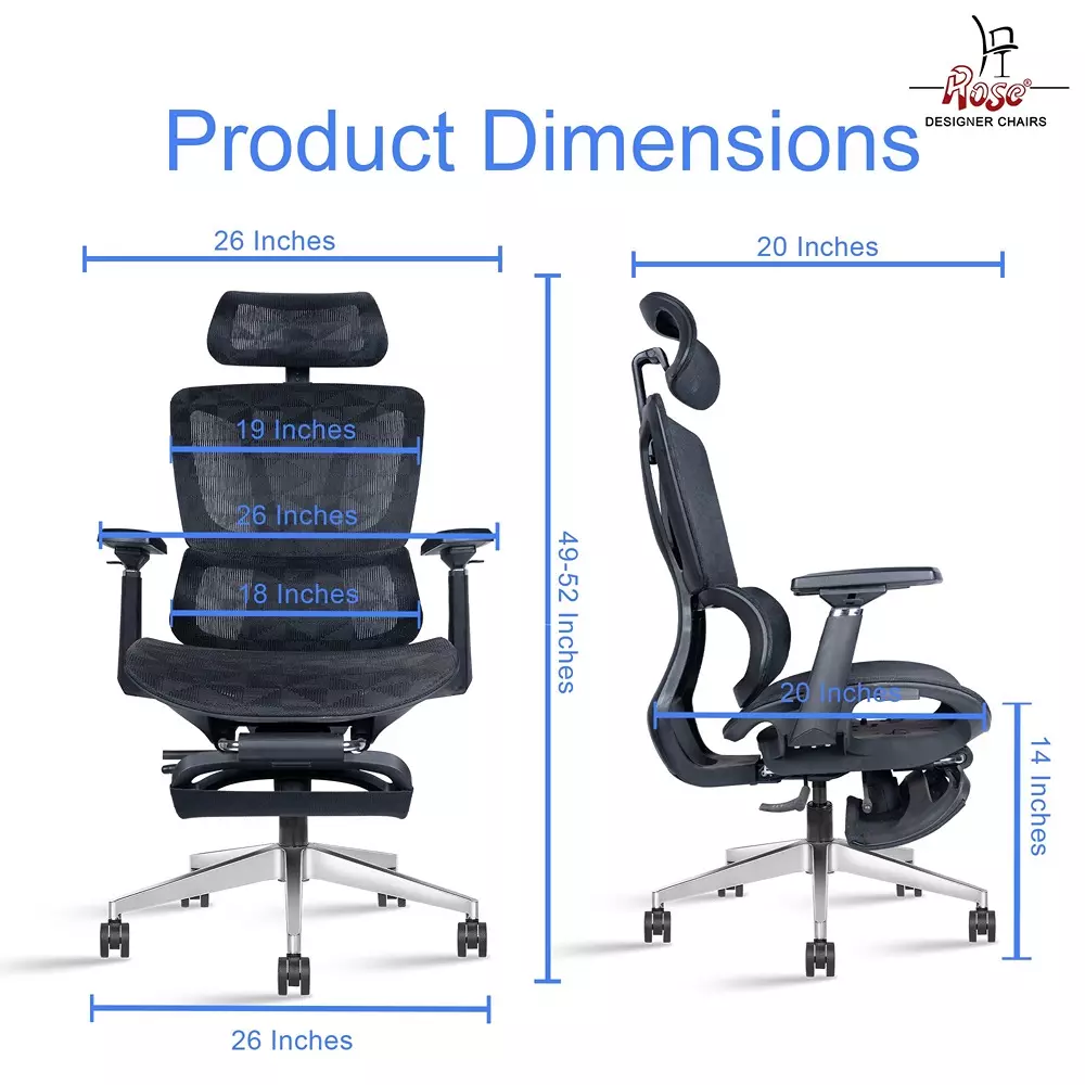 Rose  Ergonomic Office Chair With Footrest 120 Kg Weight Capacity Black
