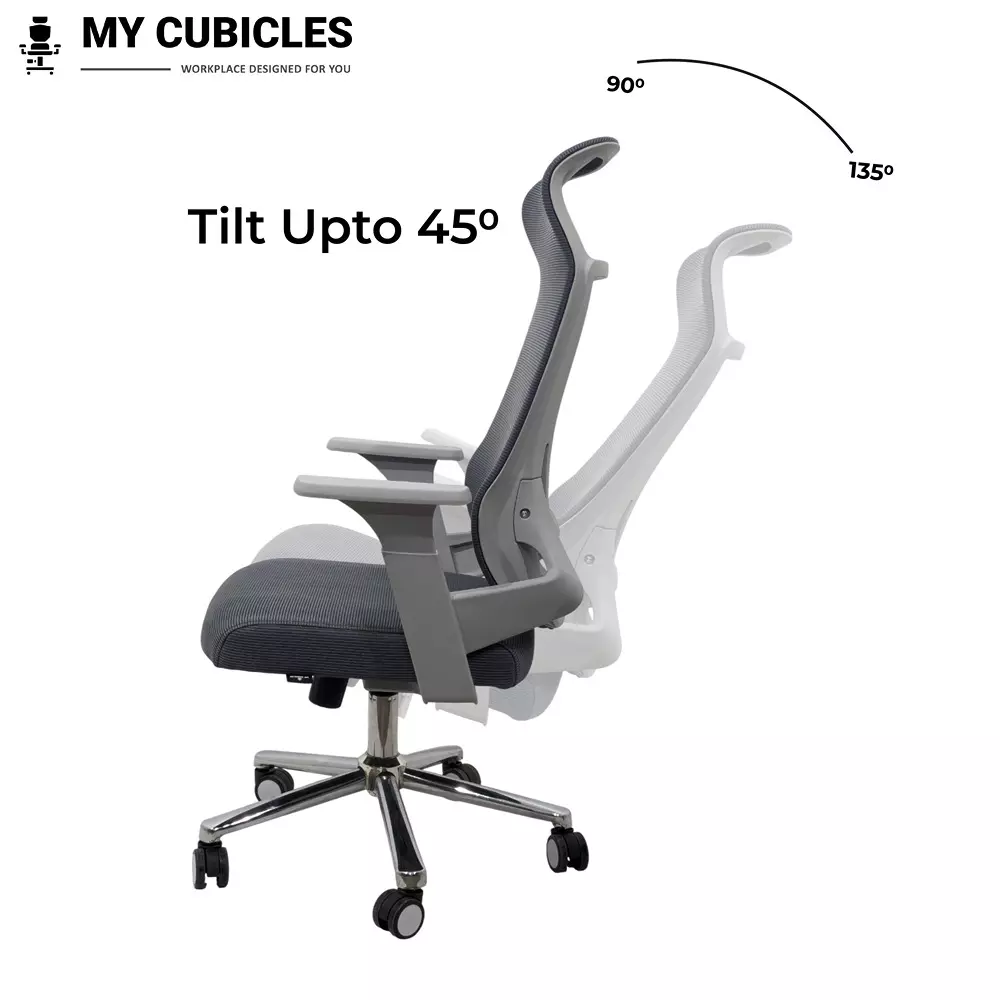 MY CUBICLES Zeta Ergonomic Office Chair High Back Polyurethane Foam Weight Capacity Upto 125 Kg Grey, MC0057