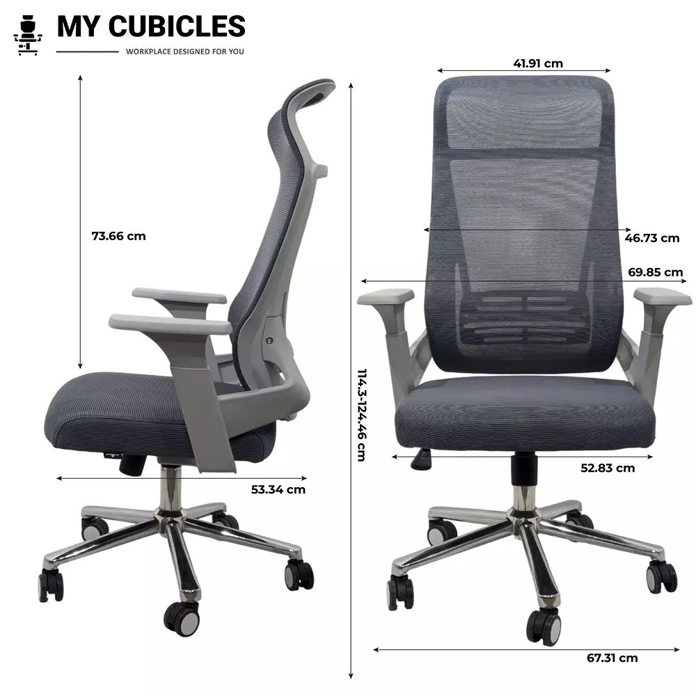 MY CUBICLES Zeta Ergonomic Office Chair High Back Polyurethane Foam Weight Capacity Upto 125 Kg Grey, MC0057