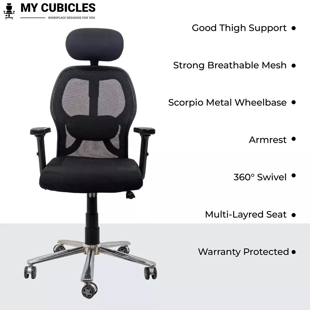 MY CUBICLES Titan Throne Matrix Ergonomic Office Chair High Back Polyurethane Foam Weight Capacity Upto 125 Kg Black, MC0055