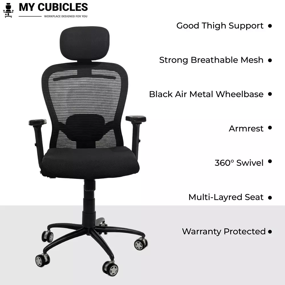 MY CUBICLES Cosmic Horizon Office Ergonomic Chair High Back Polyurethane Foam Weight Capacity Upto 120 Kg Black, MC0060